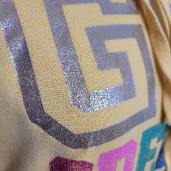 Y2K VS PINK go green hoodie‎ bright yellow distressed spellout sweatshirt S - Picture 5 of 8